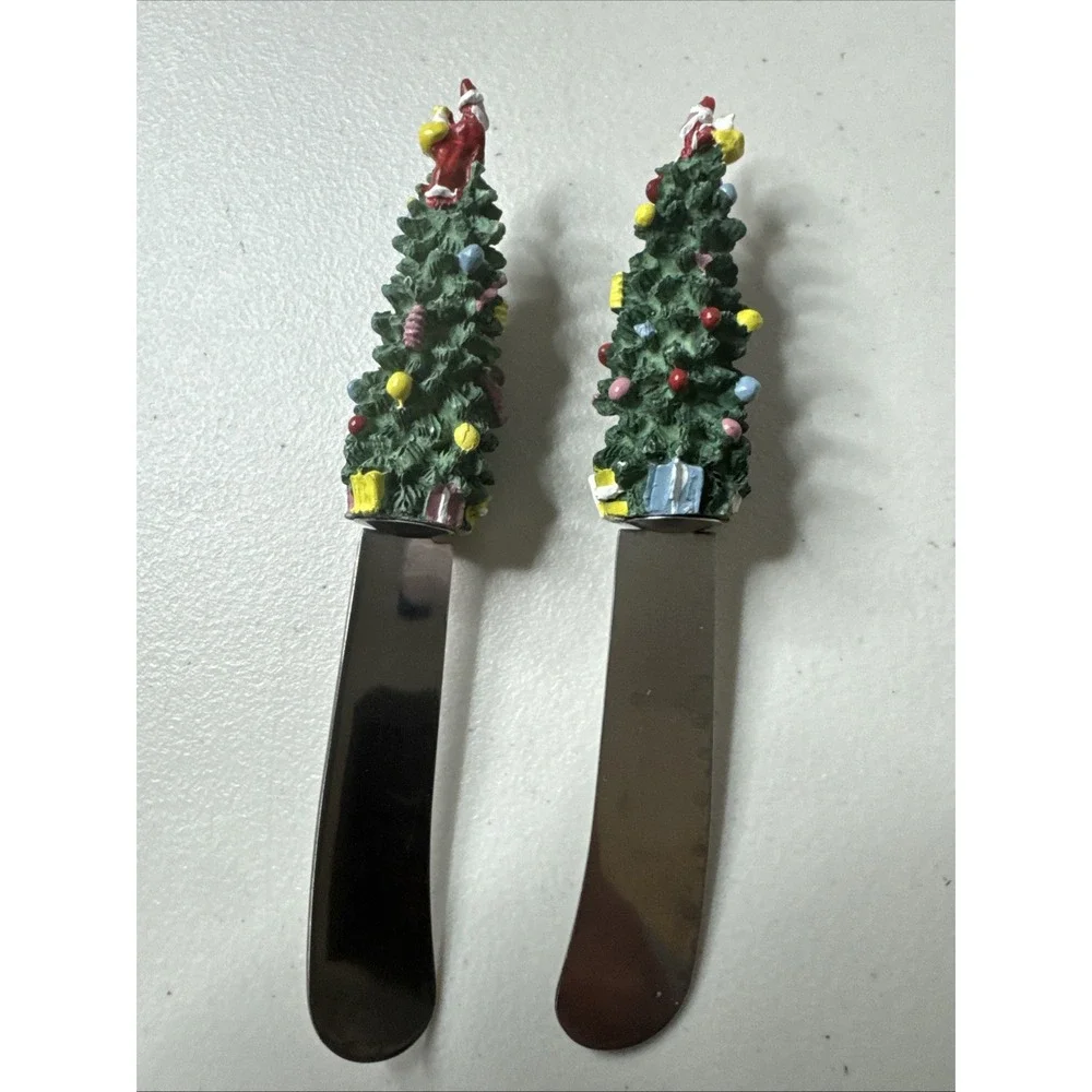 Santa Tree Christmas Cheese Spreader‎ Butter or Jam Knife Set of 2